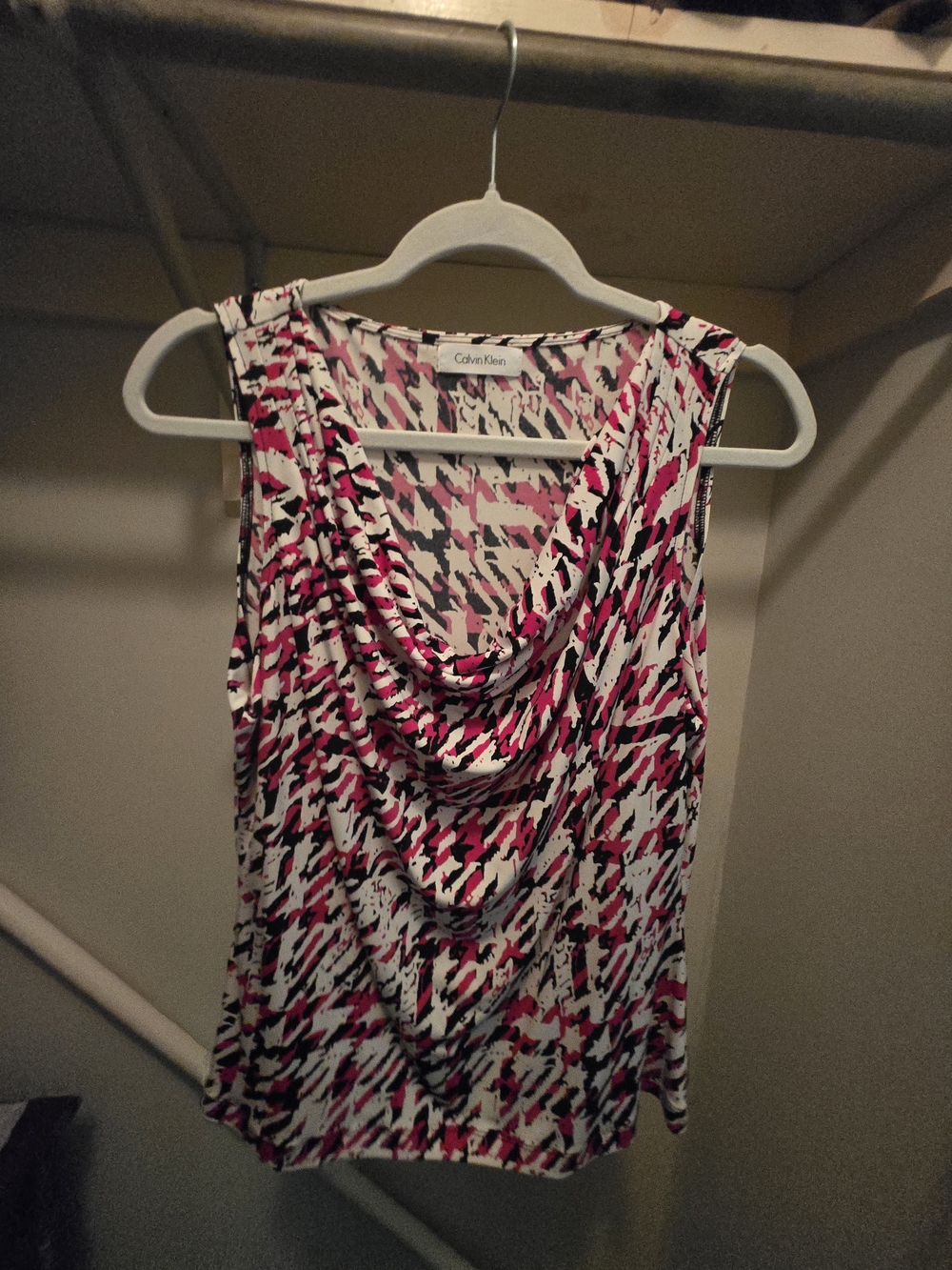 Calvin Klein Pink Black White Abstract Cowl-Neck Camisole